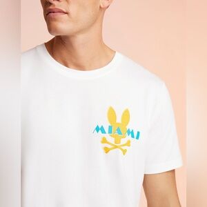 Psycho Bunny Miami Graphic T Shirt Mens Large White Logo Skull Palm